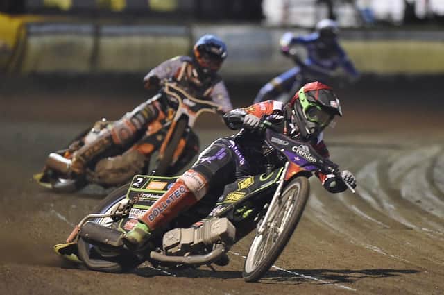 Panthers' star Benajmin Basso out in front in heat eight in the meeting against King's Lynn. Photo: David Lowndes.