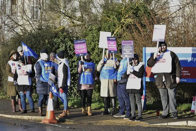 Nurses on the picket line at Doddington Hospital, in March, calling for fair pay and conditions.