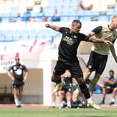 Jonson Clarke-Harris in action for Posh against Orient in Portugal. Joe Dent/theposh.com
