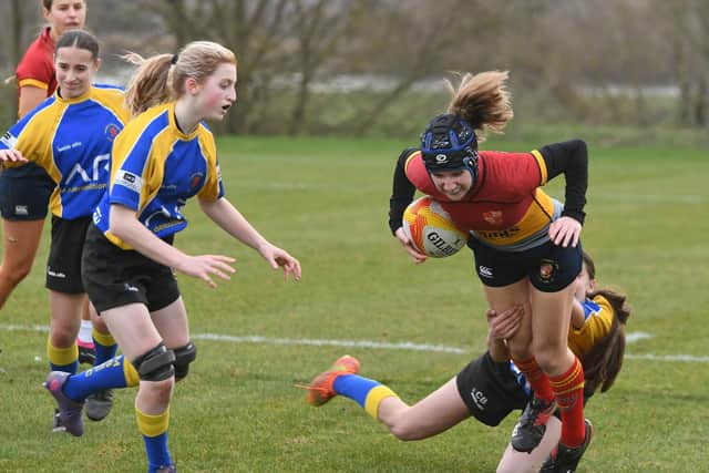 Hannah Haslope has the ball for Borough Under 16 Girls v Market Bosworth. Photo: David Lowndes.