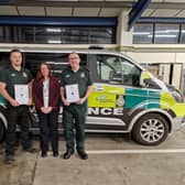 Matt Sharp (left) and Grant Harvey with EEAST leadership development manager Vikki Darby. Matt and Grant have secured jobs at EEAST after completing the Volunteer to Career programme