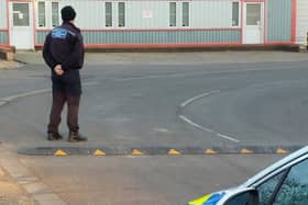 Police at Tresham Road after the bumps were installed