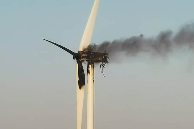 The burnt-out turbine on French Drove. Photo: Casey Gittos.