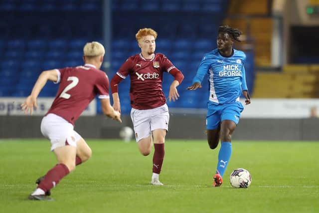 Davon Gbajumo on the ball for Posh v Northampton Town. Photo Joe Dent/theposh.com