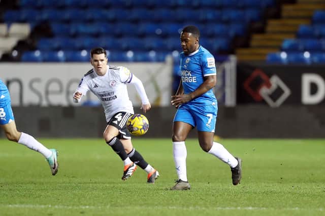 Jeando Fuchs of Peterborough United in action against Crawley Town. Photo: Joe Dent/theposh.com.