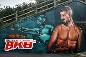 Peterborough street artist Nathan Murdoch's latest work of Callan Harley - the city's first bare-knuckle boxer.