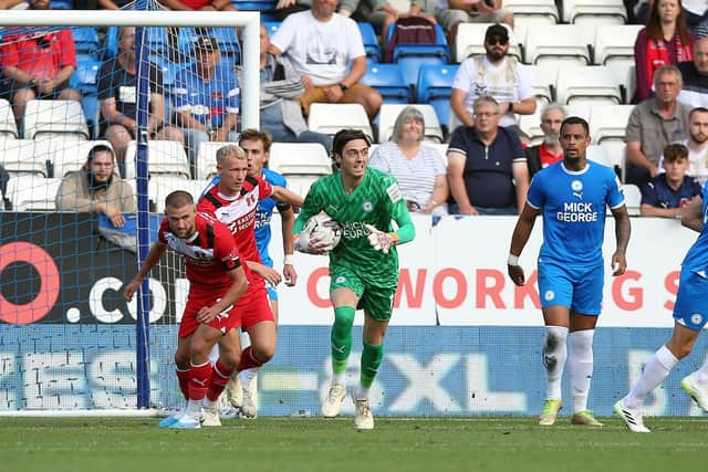 Posh goalkeeper Nicholas Bilokapic wants to get his team moving against Orient. Photo: Joe Dent/theposh.com