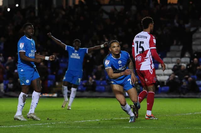 Jadel Katongo of Peterborough United celebrates scoring his goal. Photo: Joe Dent.