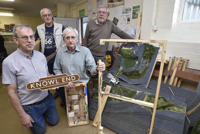 Market Deeping Model Railway Club members Brian Norris, Bill Sowerby, Peter Davies and Mick Quinn with their smashed models.