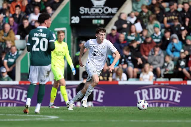 George Nevett in action for Posh at Plymouth Argyle. Photo Joe Dent/theposh.com.