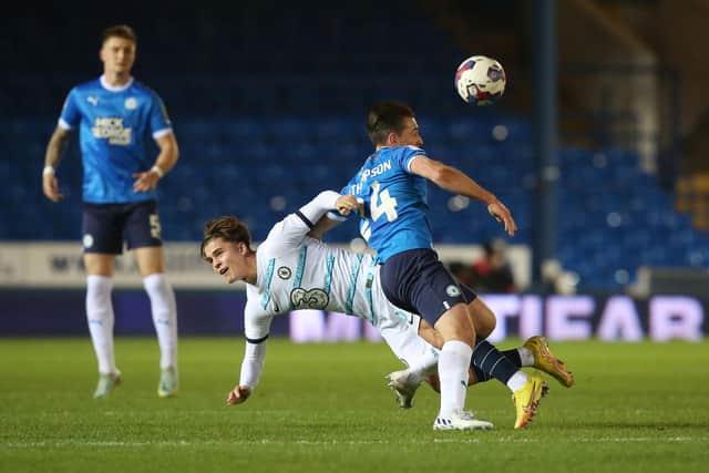 Ben Thompson of Peterborough United in action against Chelsea U21s. Photo: Joe Dent/theposh.com.