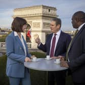 Labour Party leader Keir Starmer (centre), with shadow chancellor Rachel Reeves (left) and shadow foreign secretary David Lammy (right), speak during a breakfast meeting ahead of their bilateral meeting with French President Emmanuel Macron in Paris. Picture: Kiran Ridley/Getty Images