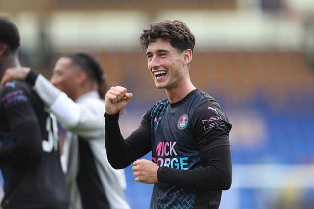 Joel Randall celebrates the Posh win at Shrewsbury. Photo Joe Dent/theposh.com