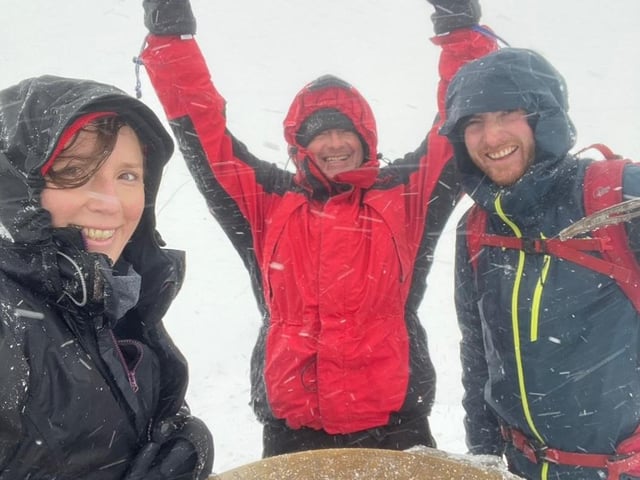 The PMC Winter meet at the Snowdon summit, from left to right: Martina, Mark and Daniel.