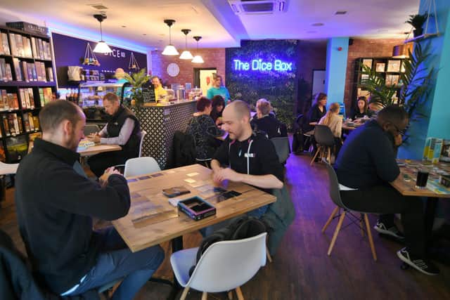 Board gamers at the open day of the Dice Box Cafe at Bridge Street
