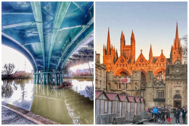 Railway Bridge / River Nene, Thorpe Meadows, January 2021 and Cathedral Square, December 2019