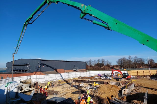 The sun shines on the development site during the construction of Peterborough College's Centre for Green Technology