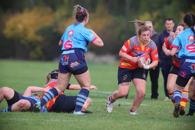 Sarah Winder in possession for Borough Ladies at St Neots. Photo: Philip Lindhurst.