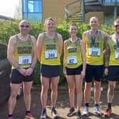 Helpston Harriers in Cambourne, from left Nat Freeman, Steve Robinson, Ffion Daniel, Thomas Musson and Martin Randall