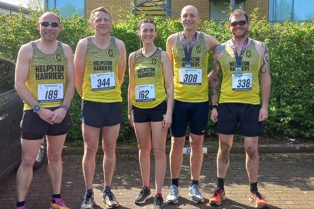 Helpston Harriers in Cambourne, from left Nat Freeman, Steve Robinson, Ffion Daniel, Thomas Musson and Martin Randall