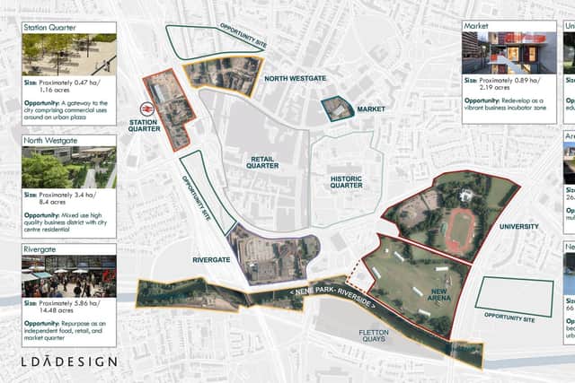 This map show how the proposed Station Quarter development blends in with other key development sites across Peterborough.