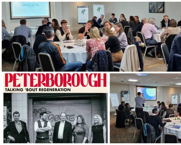 Guest at the Opportunity Peterborough meeting to help shape the city's growth plans. And the cover of Peterborough City Council's regeneration prospectus, left.