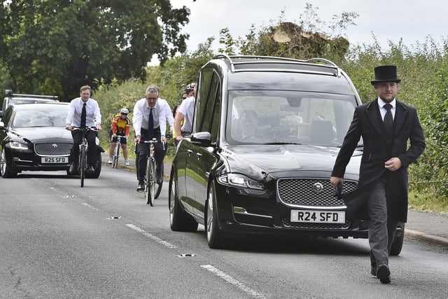 Raymond Pitchford's funeral procession on its way to Peterborough Crematorium.