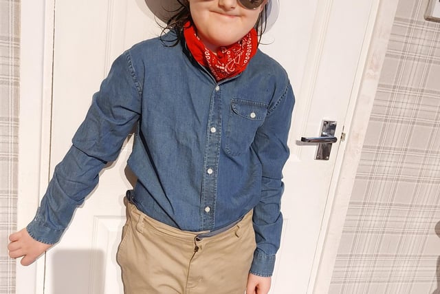 Seth, aged 8, in his Dr Alan Grant costume from Jurassic Park. Very cool indeed.