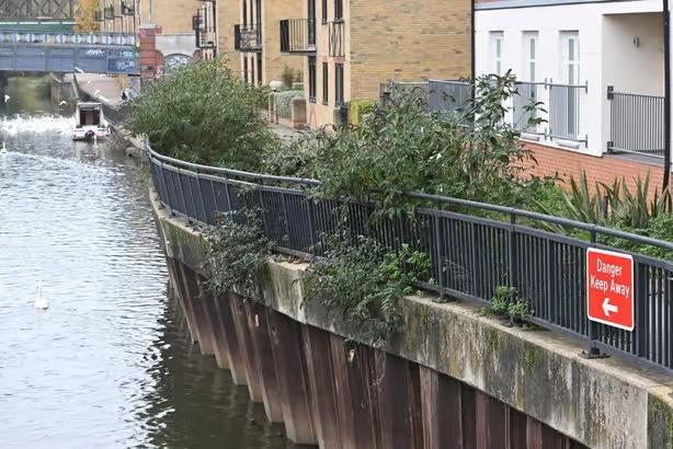 The sink hole has caused the wall on the Nene to bow and bend
