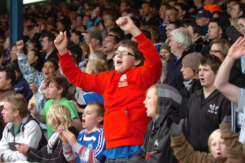 Posh fans celebrate the 2-0 win over Leeds in 2008.