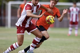 Action from Peterborough Sports (orange) v Stourbridge last weekend. Sports lost 2-1. Photo Darren Wiles.