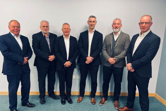 From left, Budworth Hardcastle directors Philip Arnold, Mark Budworth, Gavin Hynes, Nick Galloway, Steve Banks, Gilbert Harvey.
