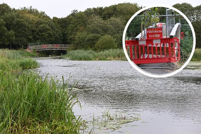 The closed bridges at Cuckoos Hollow in Peterborough