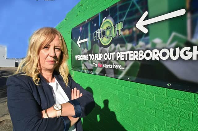 Janet Bloodworth outside Flip Out Peterborough trampoline centre, which she says has no disabled access.