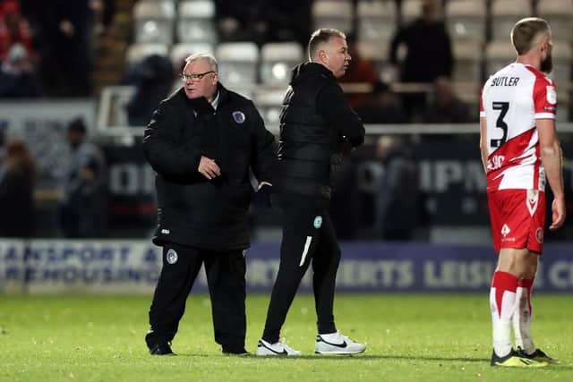 Peterborough United manager Darren Ferguson with Stevenage manager Steve Evans (left) at full-time
