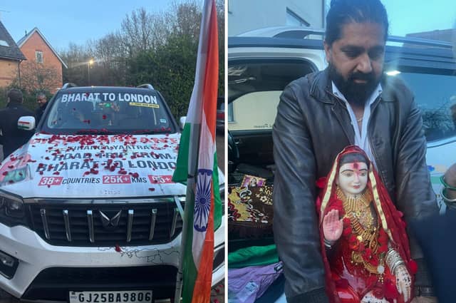 Nilesh Parmar arrives carrying the Hindu idol.