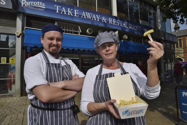 Parrotts fish and chip shop's new owners Cathy Braithwaite and Mike Bailey.