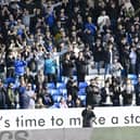 Posh Robbie Savage in front of the Posh fans in the GH Display stand. Photo David Lowndes.