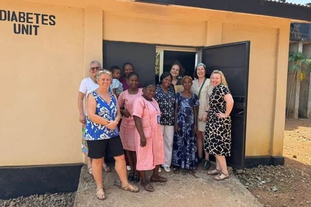 Lisa and the team and local medical staff pictured at a Diabetes Unit in Sierra Leone.