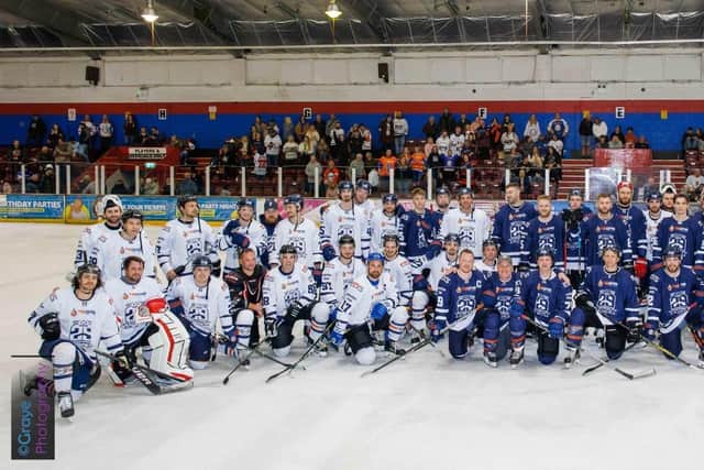 The teams that took part in Will Weldon's testimonial match at Planet Ice. Photo: Darrill Stoddart.