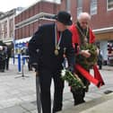 Major Tony Elsey representing the Royal British Legion and Mayor of Peterborough Nick Sandford laying wreaths.