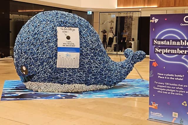 The 10 feet high whale at the Queensgate Shopping Centre in Peterborough.