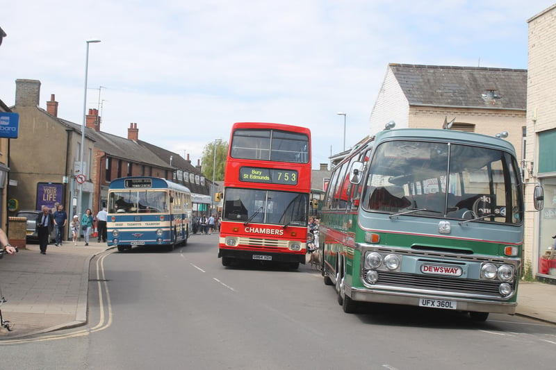 Classic buses and coaches takeover Market Street in Whittlesey for BusFest.