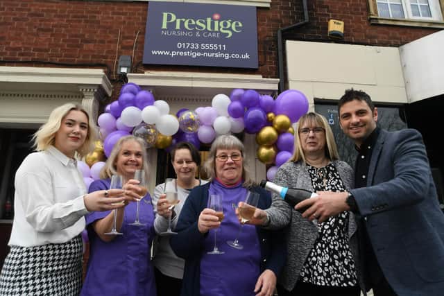 Prestige Nursing and Care staff with branch manager Mario Renda at the official opening of their new branch in Peterborough