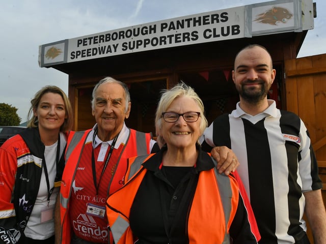 Long serving volunteers Katy, Richard and Kay Lewis with race starter James Capes.