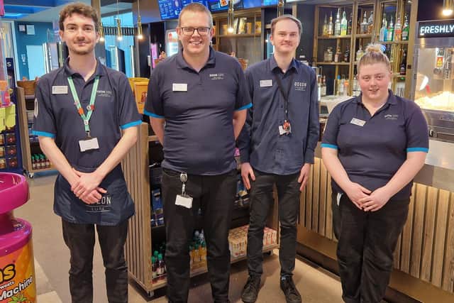 Some of the staff at Peterborough's Odeon Luxe cinema, from left, Benjamin, Ross, Will and Holly