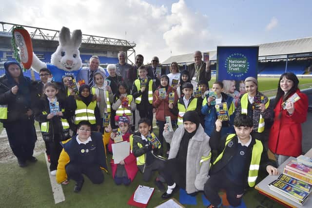National Literacy Trust and Peterborough United Foundation celebrating World Book Day with pupils from Gladstone Primary School at the Weston Homes Stadium.