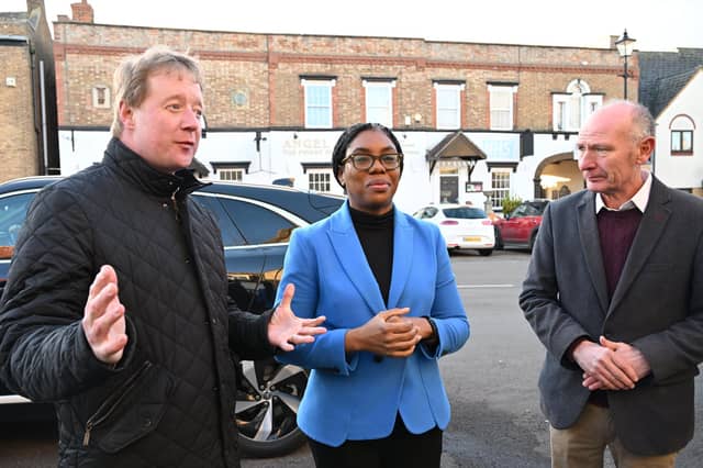 Kemi Badenoch canvassing in Stilton with Paul Bristow and Darryl Preston.