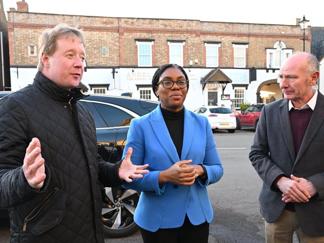 Kemi Badenoch canvassing in Stilton with Paul Bristow and Darryl Preston.