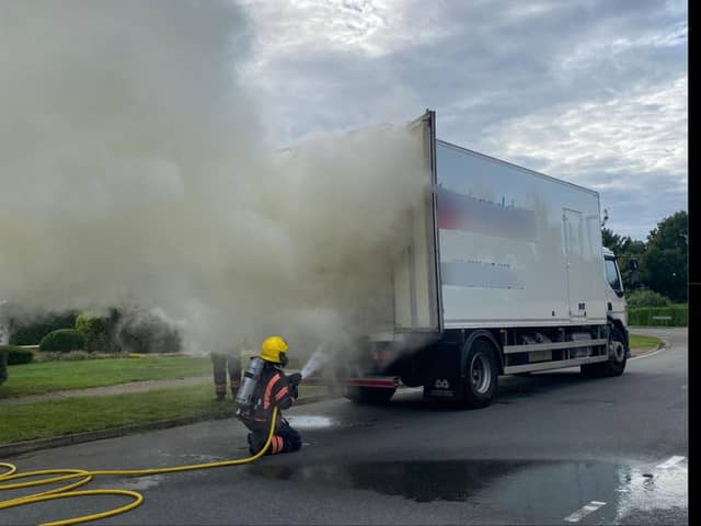 Crews respond to the lorry fire in Bretton.